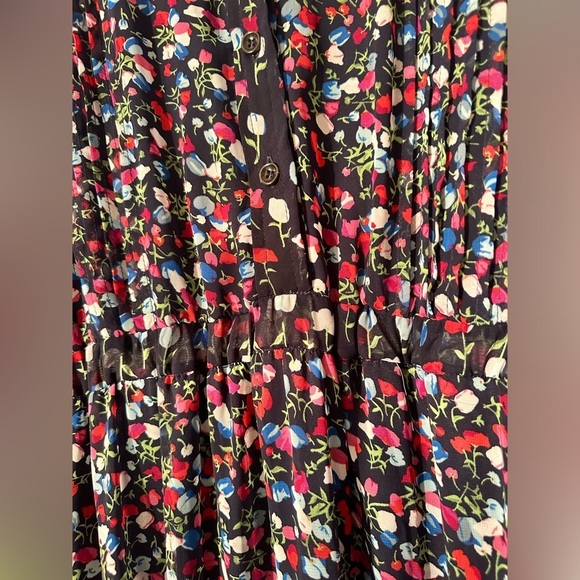 MANGO MNG Size 8 Black Long Sleeve Tulip Floral Split V Neck Button Front MAXI - Picture 7 of 13